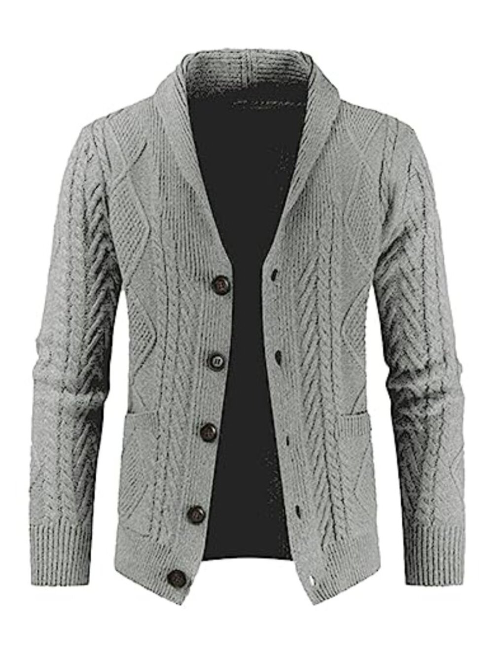 Front Button V-Neck Cable Knit Cardigan Sweater Coat Pockets Long Sleeve